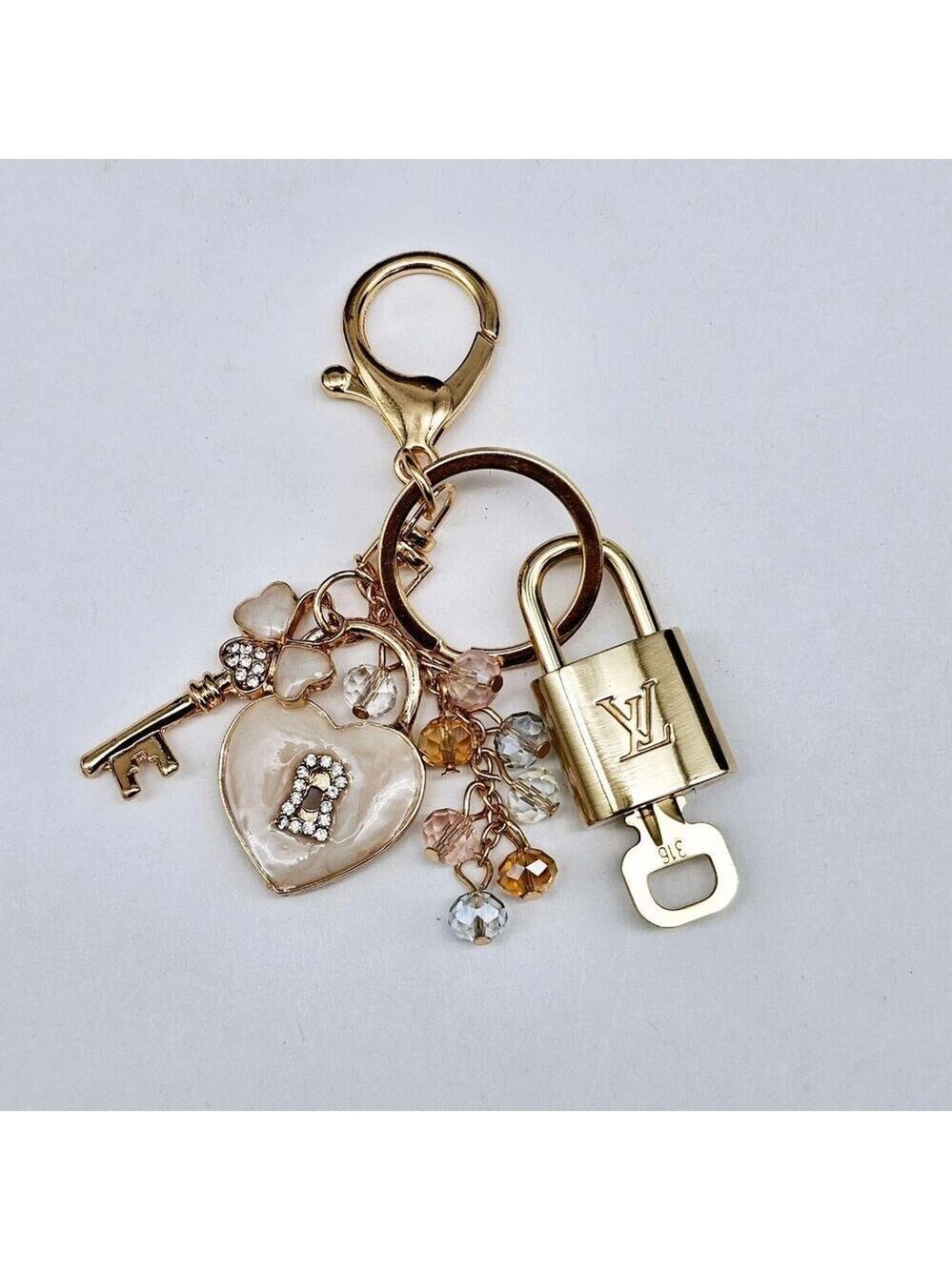 Authentic Louis Vuitton Lock&Key with unbranded Heart Bagcharm, Keycharm 010526